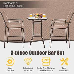 Outdoor Patio <b>Bar</b> <b>Table</b> <b>Stool</b> Set of 3 Pieces for Garden Use - Product Image 6