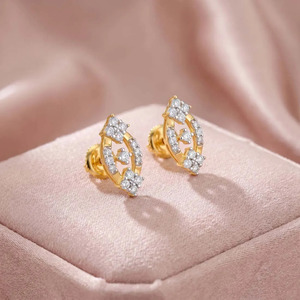 ต่างหูเพชรทรงวงรีลายดอกไม้สีทอง - Product Image 4