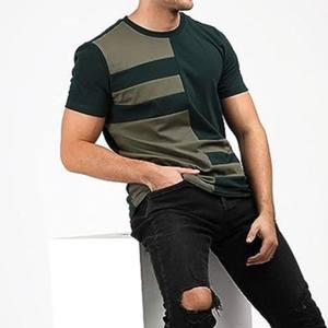 T-shirt Homme 2026 Vert Color Block Élégant Patchwork Manches Courtes Coton pour Streetwear Tendance Respirant Design Personnalisé - Product Image 1