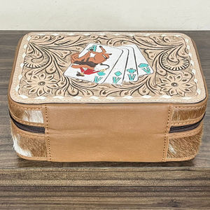 Women Premium Card Design <b>Tooled</b> Leather Zipper Portable Box Genuine Cowhide Leather Jewellery Storage Box Travel <b>Case</b> Organizer - Product Image 5