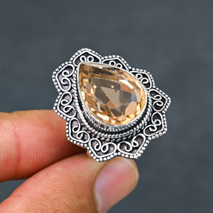 Bague en argent sterling 925 avec pierre de morganite synthétique en forme de poire, faite à la main, bijou de mariage en turquoise, vente chaude - Product Image 3