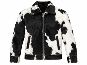 Nouvelle Veste Homme en Cuir de Vachette Respirante avec Logo Personnalisé, Col Montant Zippé, Patch en Fourrure Noire, Coupe Droite, Hiver - Product Image 1