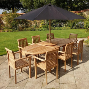 Conjunto de Mesa de Comedor de Teca para Exteriores, Muebles de Jardín, Juego de Sillas de Madera con Sombrilla para Patio Trasero de Villa o Resort - Product Image 1