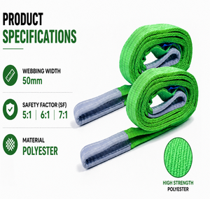 Eslinga de Poliéster Ajustable Marca Provina, Verde, Capacidad de Carga 2000 kg, Diseño Plano, Longitud Personalizable, para Elevación - Product Image 3