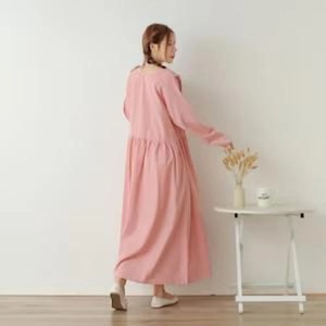 Robe en lin biologique pour femmes, robe à manches longues, coupe ajustée, robe en lin sur mesure, grande taille, confortable, à porter au quotidien - Product Image 2
