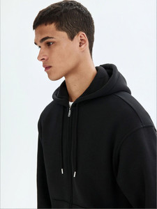 Men's Black Hooded Zip-Up Sweatshirt Regular Fit Solid Colour Casual Fleece Hoodie With Front Pocket Autumn Wear 2027 - Product Image 5