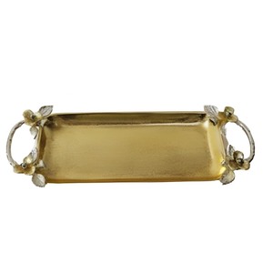 Highest Quality <b>Warm</b> Toned Aluminum Rectangular Shaped Serving <b>Tray</b> With Floral Handles Nicely Made By S AND SONS INTERNATIONAL - Product Image 3