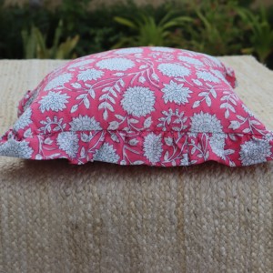 Vintage Floral Cotton Raffle Cushion Covers Bohemian <b>Throw</b> <b>Pillows</b> Handprinted Boho Trim Sofa Bed <b>Pillow</b> Cover Indian Cushion - Product Image 4