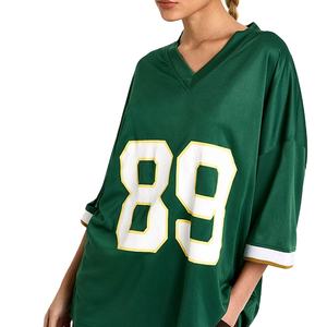 Camiseta de fútbol americano de poliéster 100% con cuello en V para mujer al por mayor, nueva camiseta de fútbol de gran tamaño a la moda para mujer, lo mejor para el verano - Product Image 4