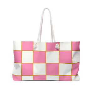 Pink and White Striped Weekender Bag Beach Tote Vacation Essentials Travel Carryall Large Capacity <b>Summer</b> Womens <b>Handbag</b> Gift - Product Image 1