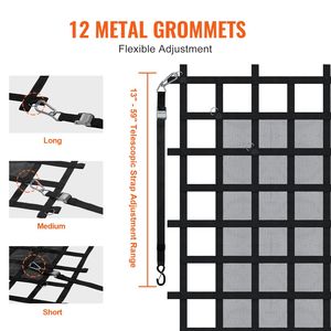 Filet de chargement robuste pour camions 72 po x 57 po avec 4 sangles réglables, mousquetons, crochets en S, et attaches à cliquet résistantes à l'usure pour benne de camion - Product Image 3