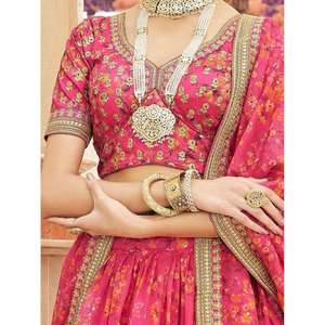 Precioso Rosa floral impreso Organza tradicional Lehenga Choli - Product Image 3