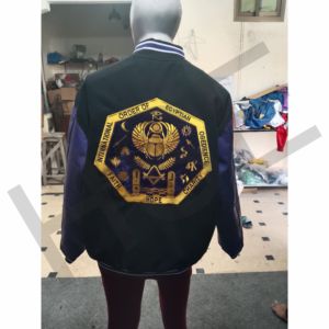 Custom <b>Black</b> & Purple Varsity Jacket – Embroidered Patch Letterman Jacket with Snap Button Closure - Product Image 4