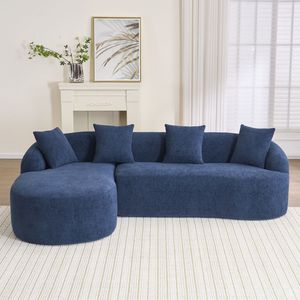 Divano Sezionale Modulare a L in Ciniglia Blu con Chaise Longue Curva, Spugna a Compressione ad Alta Densità 30D, Nessun Montaggio Richiesto, per Soggiorno - Product Image 6