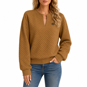 Women's <b>Quilted</b> Crewneck Sweatshirt Textured Raglan Sleeve Coffee Brown Streetwear Casual Hoodies Custom Logo - Product Image 1