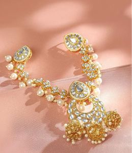 Élégante Pince à Cheveux de Mariée Vintage en Alliage Plaqué Or Réglable avec Chaîne, Perles et Pierres Précieuses – Accessoire de Cheveux pour Femme pour Mariage - Product Image 4
