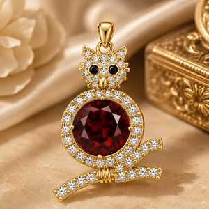 Pendentif hibou en argent sterling 925 plaqué or 18 carats avec diamant CZ grenat, fait main, pierre de naissance de janvier, collier pour femme - Product Image 5