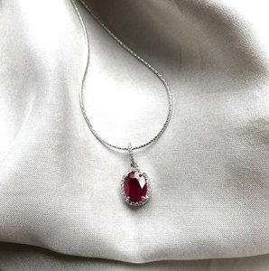 Genuine Natural Ruby Oval Halo Silver Pendant Elegant <b>Red</b> Gemstone Jewelry July Birthstone Gift For Women Pendant - Product Image 1
