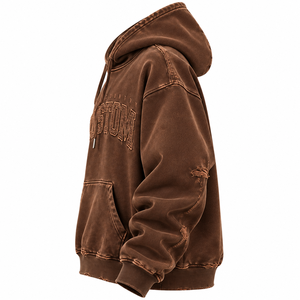 Sudadera con Capucha Unisex Vintage Marrón con Lavado Ácido, Apliques de Letras Desgastadas, Oversize, con Bolsillo, 100% Algodón Felpa - Product Image 5