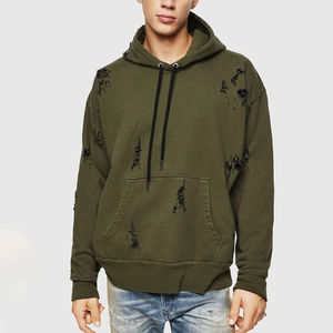 Sudadera Unisex 100% Algodón con Efecto Desgastado, Lavado Ácido Vintage con Detalles de Mezclilla, Varios Colores para Hombre, Ropa de Invierno - Product Image 1