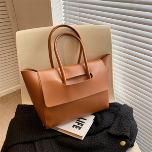 Bolso Tote Minimalista de Cuero Genuino Clásico, Color Sólido, Parte Superior Abierta, Uso Diario, Bolso de Mano para Mujer, Todas las Temporadas, Marrón - Product Image 4