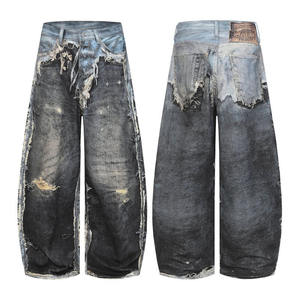 NEXO INDUSTRIES Pantalon long en jean coupe large décontractée, style hip-hop tendance, design de niche, avec impression numérique 3D style Wasteland et découpe couteau - Product Image 5