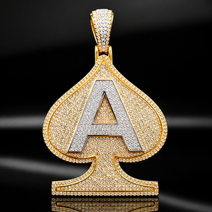 Custom 925 <b>Silver</b> Moissanite Diamond Gold Plated Spike Initial Alphabet Letter ACE Spades Poker Pendant Iced Hip Hop Men's Party - Product Image 1