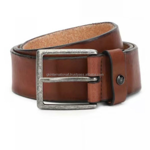Ceintures en cuir véritable pour hommes, classiques et décontractées, marron, noir, bleu, pour jeans, avec boucle à ardillon en laiton argenté antique, ceintures habillées - Product Image 4