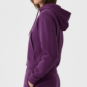 Wholesale Custom Printed 3D Embroidery Front Logo Winter Streetwear Women's Crop Pullover Hoodie Comfortable Hip Hop 100% Cotton - Product Image 3