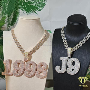 Collana con ciondolo personalizzato <span class=keywords><strong>1998</strong></span>, con diamanti coltivati in laboratorio, catena cubana, gioielli hip hop per uomo e donna - Product Image 3
