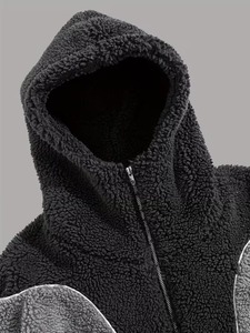 <b>Mens</b> Winter Color Block Fluffy <b>Jacket</b> <b>Sherpa</b> Fleece Oversized Fuzzy Warm Full Zip Hoodie Streetwear Hooded Sweatshirt - Product Image 4