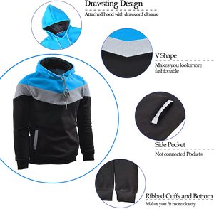 Sweat-shirt à capuche brodé pour homme, coupe classique, en molleton, décontracté, pour l'hiver, 100 % coton, bleu, gris, noir, tricoté - Product Image 5