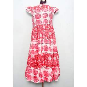 Hermoso Vestido Maxi de Diseñador para Fiesta, para Mujer, Manga Corta, Estampado Floral, 100% Algodón, Impresión Digital, Lavable a Máquina - Product Image 1