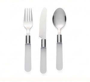 Ensemble de couverts minimalistes en métal avec manches en plastique, compatibles lave-vaisselle, pour le camping, l'hôtellerie et la cuisine - Product Image 1