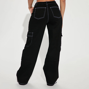 Jean cargo baggy pour femme, noir délavé, coupe large, style skater, streetwear, hip-hop, denim, multi-poches, techwear, pour le quotidien - Product Image 2