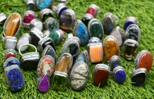 Wholesale Vintage <b>Silver</b> Plated Brass <b>Rings</b> Natural Gemstone Heart Punk Jewelry <b>Set</b> - Product Image 5