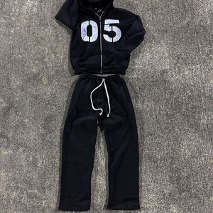 Conjunto Deportivo Unisex Transpirable, Ecológico, Resistente al Viento, de Algodón Grueso con Efecto Desgastado, Pantalones Deportivos con Cierre Personalizado y Lavado Ácido - Product Image 3