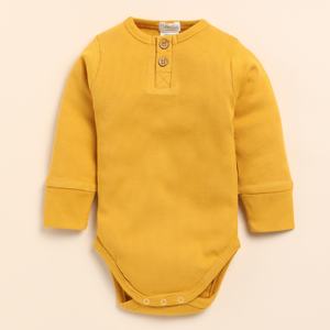บอดี้สูทแขนยาวมัสตาร์ดสำหรับเด็กเสื้อผ้าออแกนิกไม้ไผ่อีลาสเทนสำหรับทารก - Product Image 1
