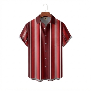 Men's <b>Striped</b> Casual Short Sleeve Shirt Summer Breathable Poplin Fabric Turn-down Collar Printed Design - Product Image 3
