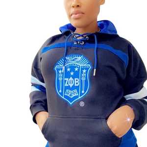 Sweat-shirt à capuche unisexe en coton premium Zeta Phi Beta Black Hockey avec broderie chenille, vêtement de sororité grecque - Product Image 3