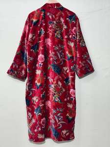 Robe kimono en velours coton rouge floral, peignoir de mariée, robe de demoiselle d'honneur, peignoir d'hiver - Product Image 5