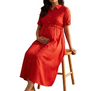 Vestido de Maternidad y Lactancia de Algodón Orgánico Directo de Fábrica para Mujer, Premium, Transpirable, Cómodo, con Triple Abotonadura, Largo hasta la Rodilla, Sin Varillas - Product Image 5