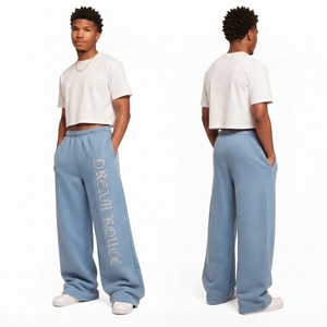 Custom Letter Rhinestone Printed Sweat <b>Pant</b> Men Elastic Waist Baggy Sweatpants 400 GSM <b>Fleece</b> Winter Warm Pajama <b>Pant</b> Men's - Product Image 4