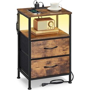 BELLAA Collection App-Controlled Adjustable LED Lights Nightstand Charging Station 2 Drawers Bed <b>Side</b> Table Bedroom Furniture - Product Image 1