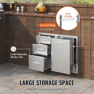 Porta di Accesso per Cucina Esterna e Combinazione Cassetti Tripli 75 cm L x 57,5 cm A x 55 cm P con Cassetto Porta Propano e Spazio di Stoccaggio Regolabile - Product Image 3