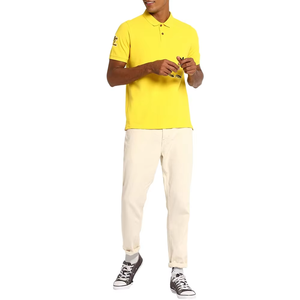 Polo à manches courtes jaune pour homme, couleur unie, tissu Oxford en coton, boutons, style décontracté, logo sur la manche gauche - Product Image 4