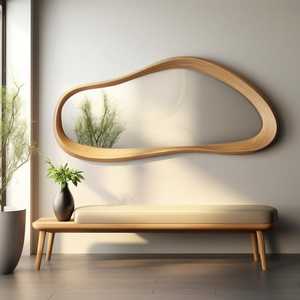 Modern Organic <b>Wave</b> Solid Wood Wall <b>Mirror</b> Horizontal Fluid Asymmetric Timber Frame Accent <b>Mirror</b> Luxury Living Room Decor Piece - Product Image 2