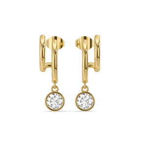 Boucles d'oreilles créoles en or jaune avec diamant rond taille brillant, style minimaliste, pour femme, à porter au quotidien - Product Image 2