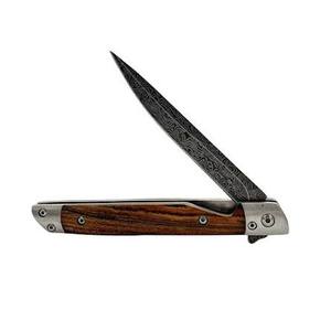 Juego de cuchillos plegables de acero de Damasco con mango de madera, 1 hoja con punta de clip, perilla para el pulgar, para camping, EDC, bricolaje, OEM - Product Image 3