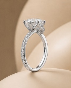 Bague de fiançailles en argent 925 pour femme, diamant de culture, taille brillant rond, style classique, certifiée IGI - Product Image 2